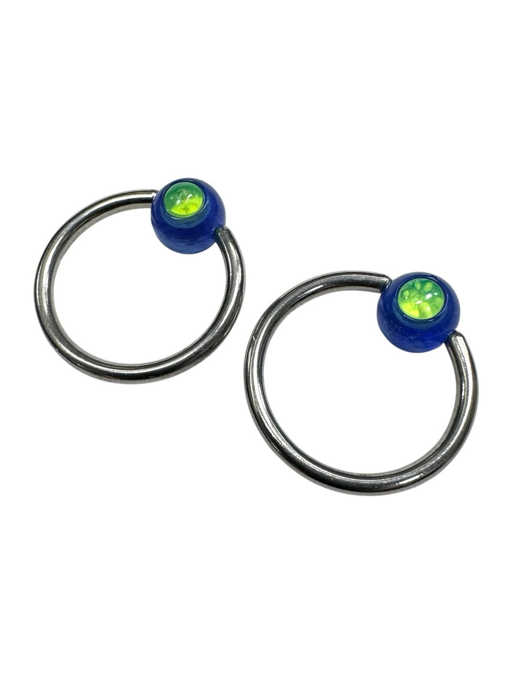 2pc 14G 7/16" Captive Bead Ring CBR Surgical Steel Blue Green Inlay Body Jewelry